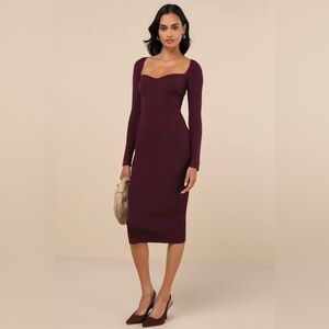Lulu's Plum Purple Ribbed Bodycon Midi Dress